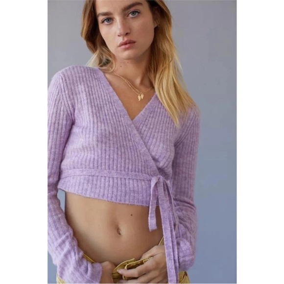 Urban Outfitters Lilac Bibi Wrap Sweater Top Medium Balletcore Coquette Y2K - Picture 8 of 14